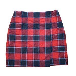 Talbots Womens Wrap‎ Skirt Red Tartan Plaid Size 12 Wool Blend 34x20
